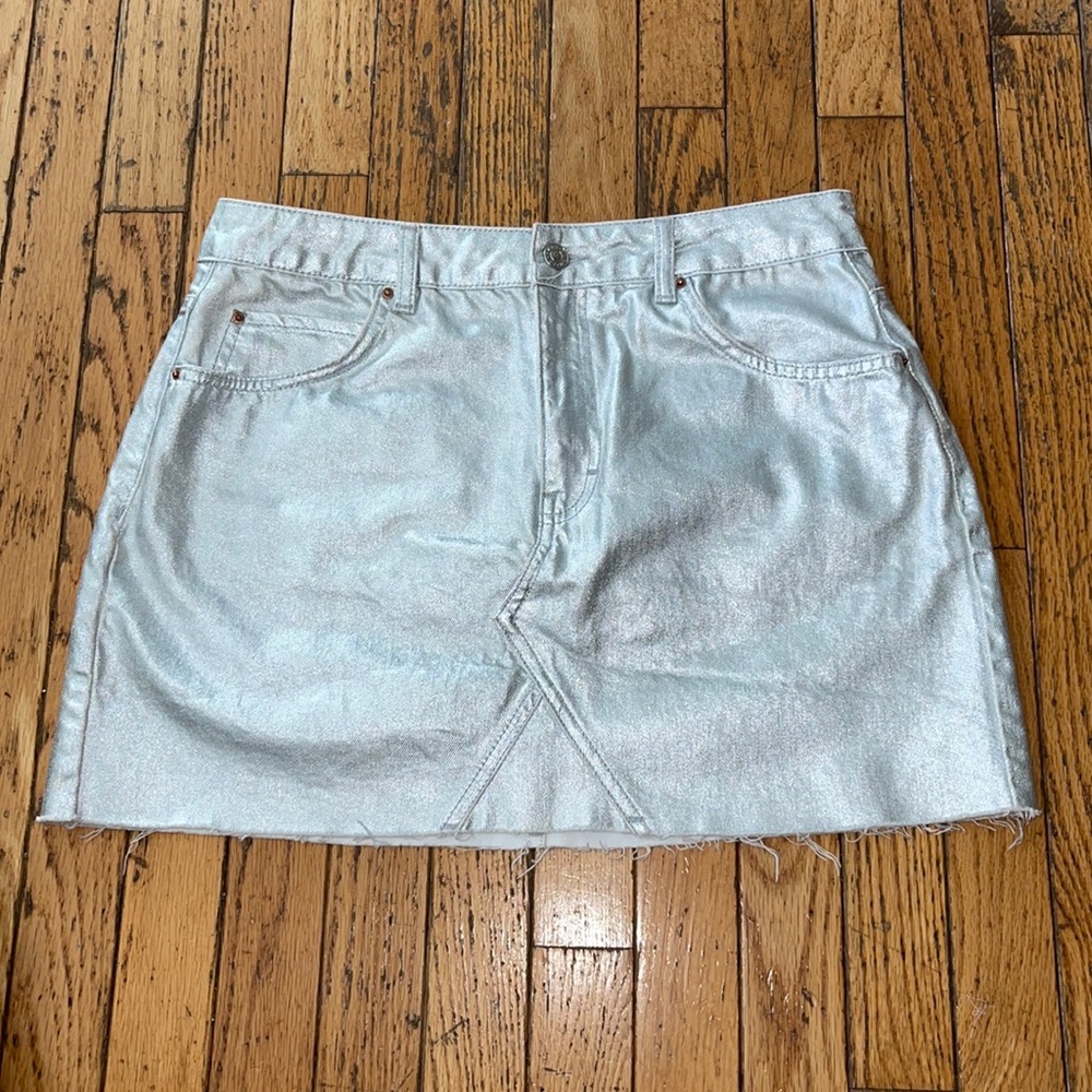 TOPSHOP Silver Metallic Denim Skirt - SOLD
